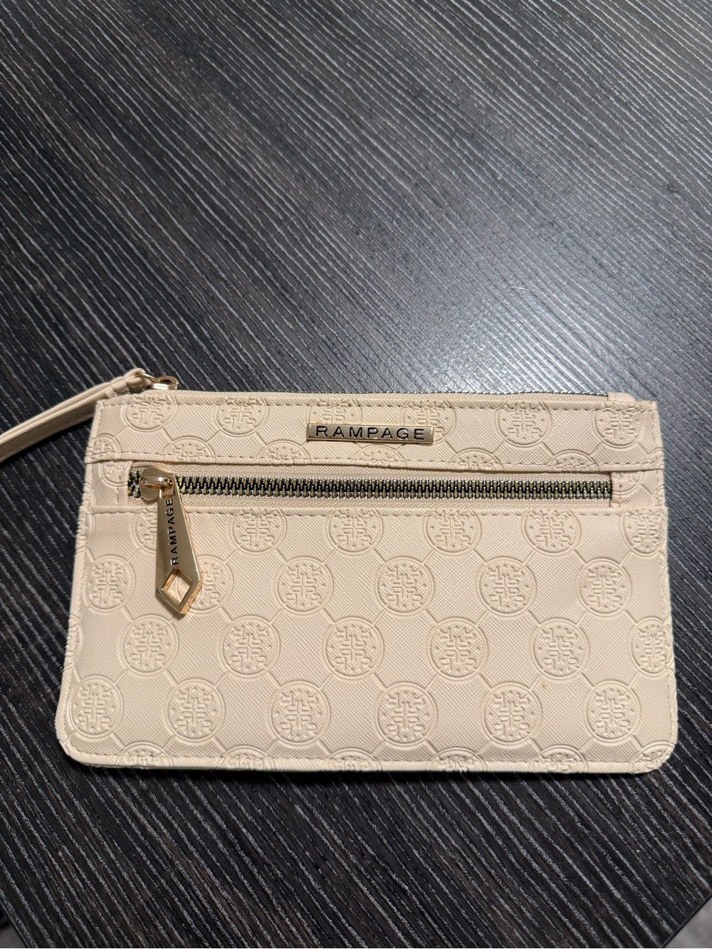 Rampage Cream Embossed Wristlet Clutch with Gold Accents
